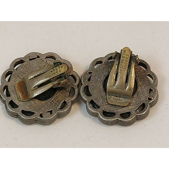 Vintage Elizabeth Morrey Designer Iridescent Rainbow Art Glass Clip On Earrings - Picture 7 of 9